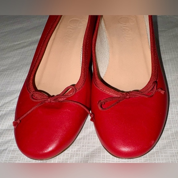 J. Crew Sz 8.5 Red Leather Low 1 3/4” Heel Ballet Pumps with Bow - Picture 4 of 9